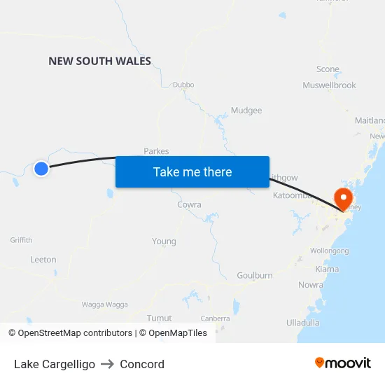 Lake Cargelligo to Concord map