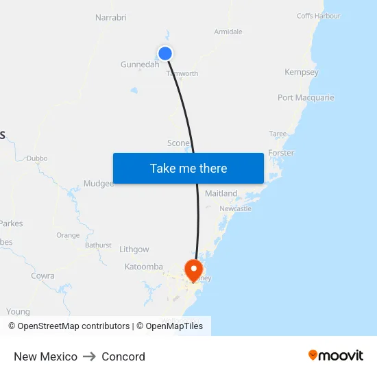 New Mexico to Concord map