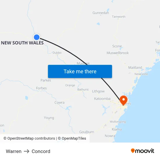 Warren to Concord map