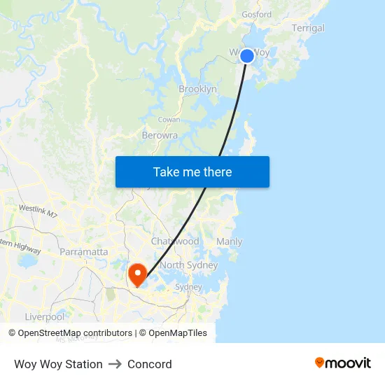 Woy Woy Station to Concord map