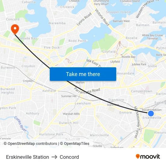 Erskineville Station to Concord map