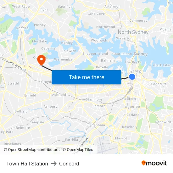 Town Hall Station to Concord map