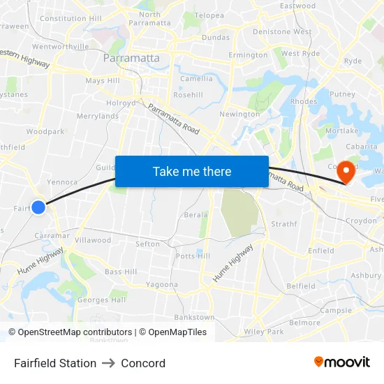 Fairfield Station to Concord map