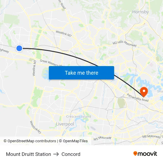 Mount Druitt Station to Concord map