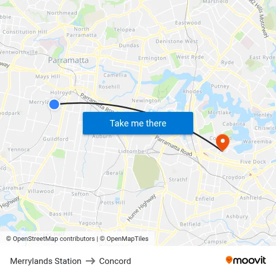 Merrylands Station to Concord map