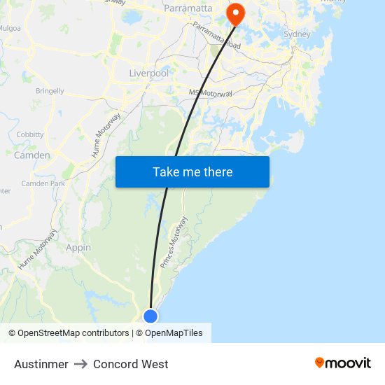 Austinmer to Concord West map