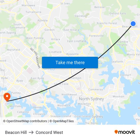 Beacon Hill to Concord West map