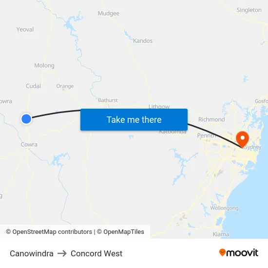 Canowindra to Concord West map