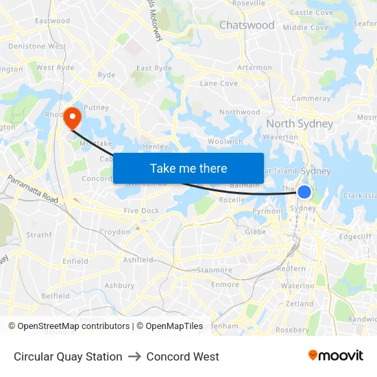 Circular Quay Station to Concord West map