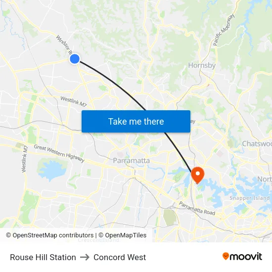 Rouse Hill Station to Concord West map