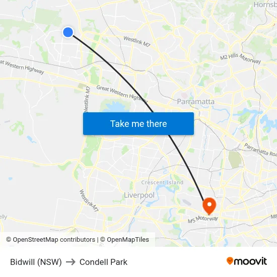 Bidwill (NSW) to Condell Park map