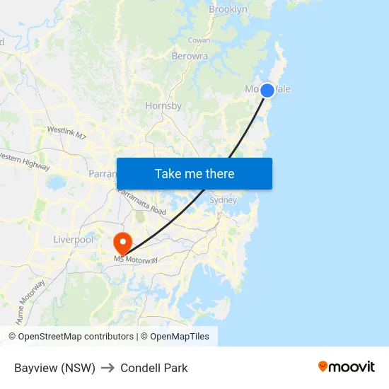 Bayview (NSW) to Condell Park map