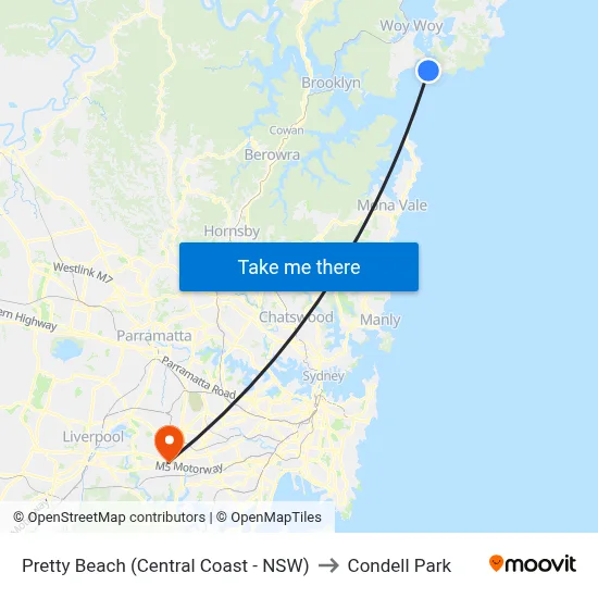 Pretty Beach (Central Coast - NSW) to Condell Park map