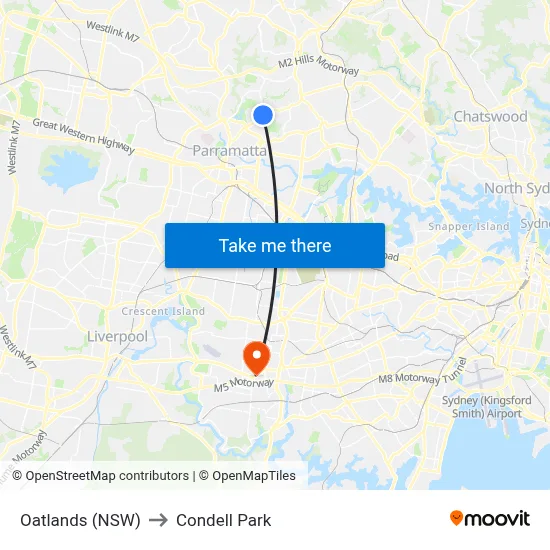 Oatlands (NSW) to Condell Park map