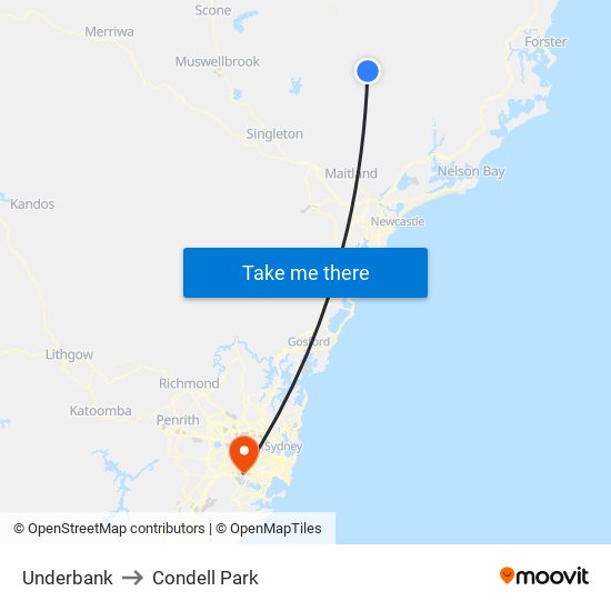 Underbank to Condell Park map