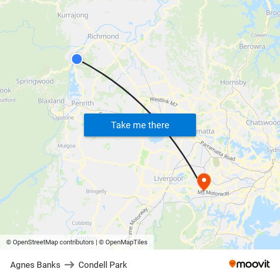 Agnes Banks to Condell Park map