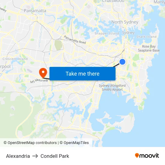 Alexandria to Condell Park map