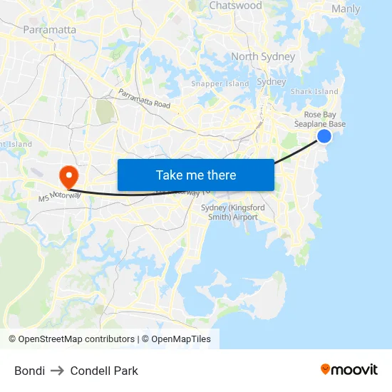 Bondi to Condell Park map