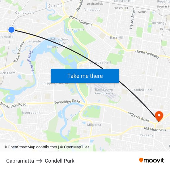 Cabramatta to Condell Park map