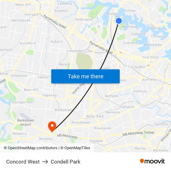 Concord West to Condell Park map