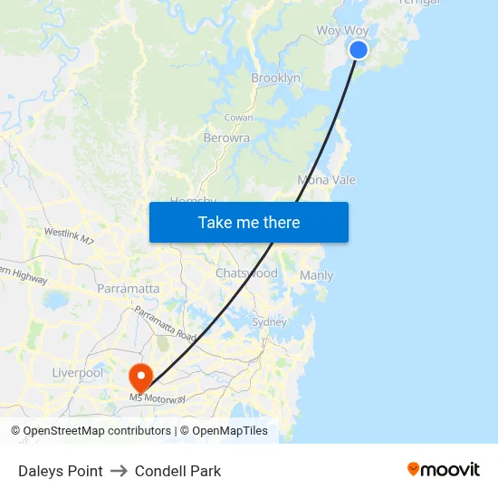 Daleys Point to Condell Park map