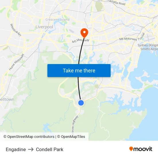 Engadine to Condell Park map