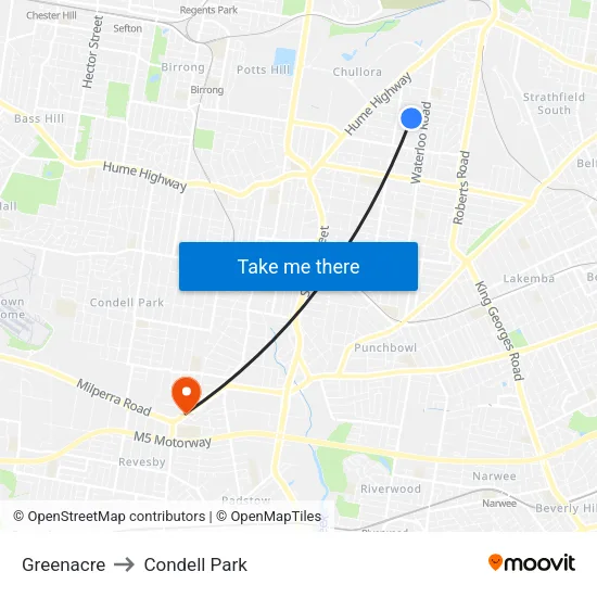 Greenacre to Condell Park map