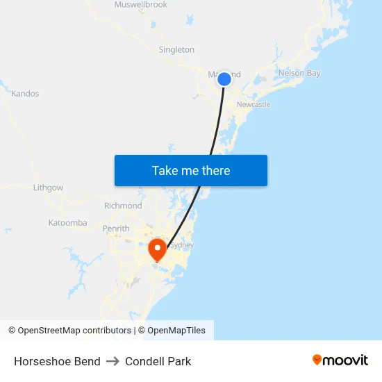Horseshoe Bend to Condell Park map