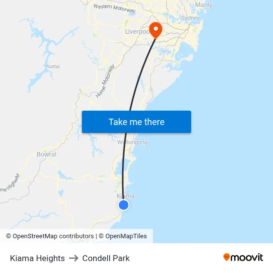 Kiama Heights to Condell Park map