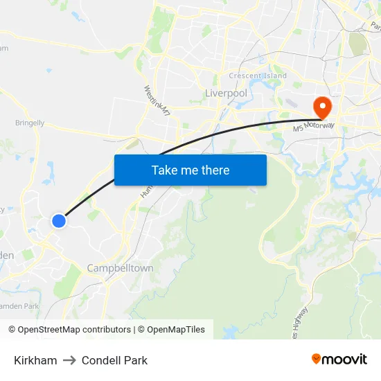 Kirkham to Condell Park map