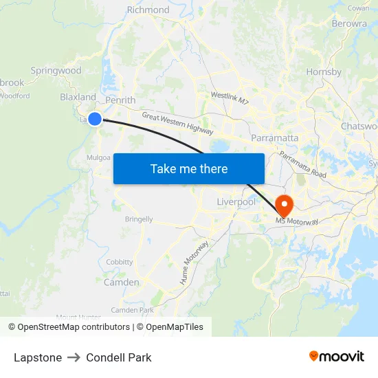 Lapstone to Condell Park map