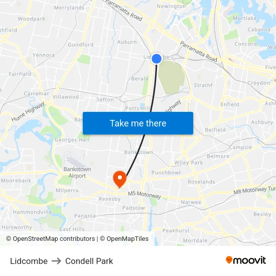 Lidcombe to Condell Park map