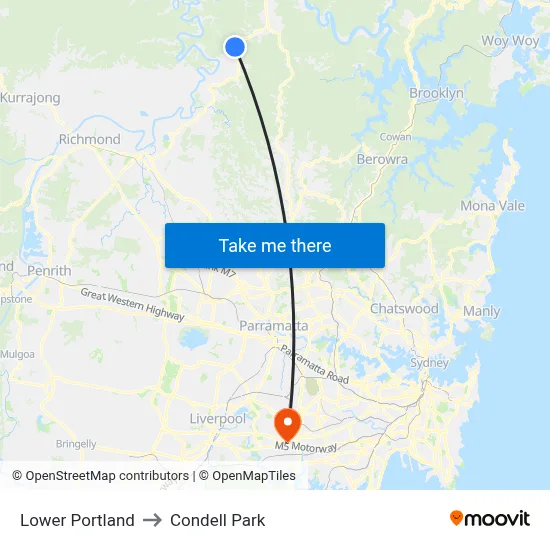 Lower Portland to Condell Park map