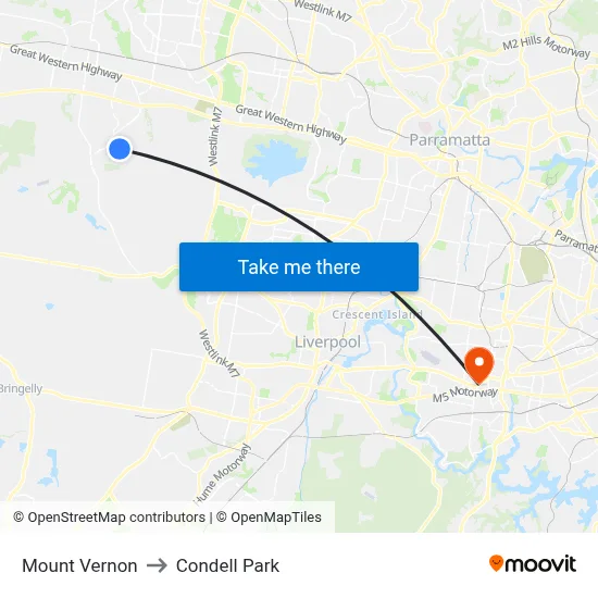 Mount Vernon to Condell Park map