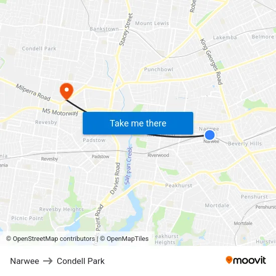 Narwee to Condell Park map