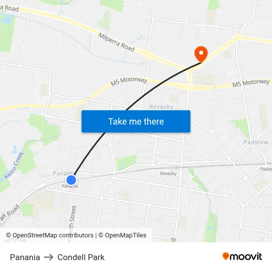 Panania to Condell Park map