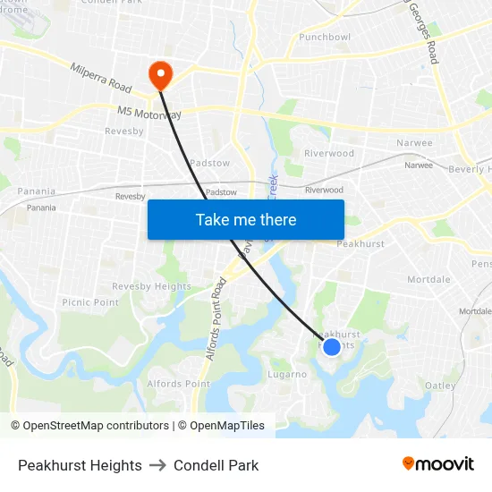 Peakhurst Heights to Condell Park map