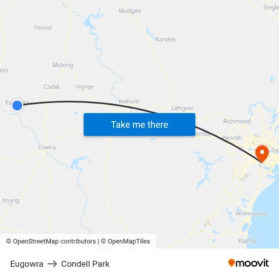 Eugowra to Condell Park map