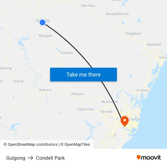 Gulgong to Condell Park map