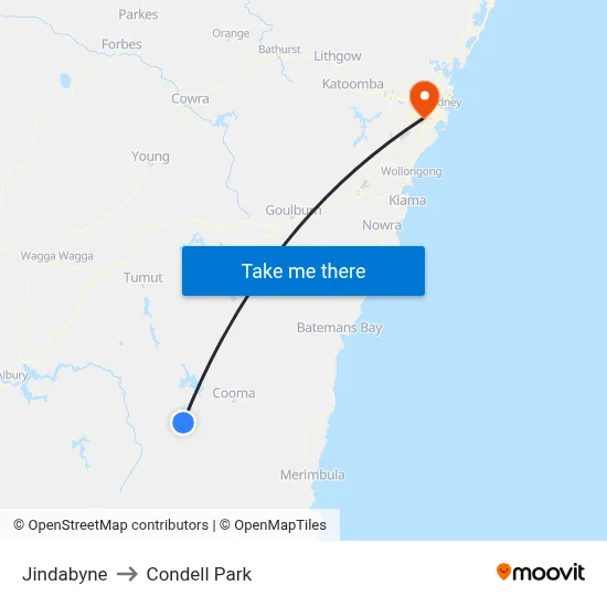 Jindabyne to Condell Park map