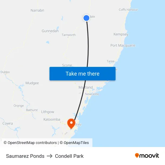 Saumarez Ponds to Condell Park map