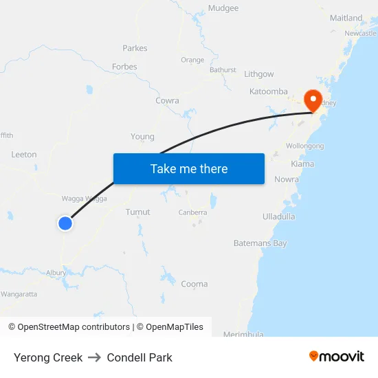 Yerong Creek to Condell Park map