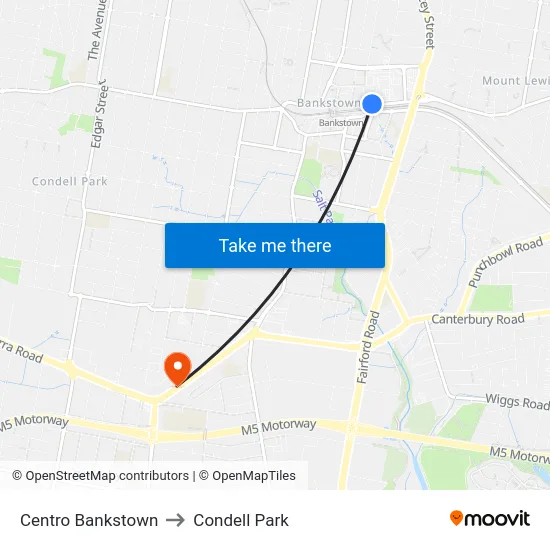 Centro Bankstown to Condell Park map