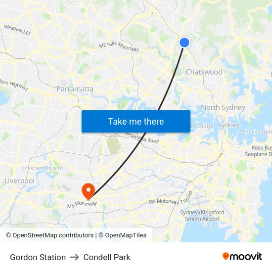 Gordon Station to Condell Park map