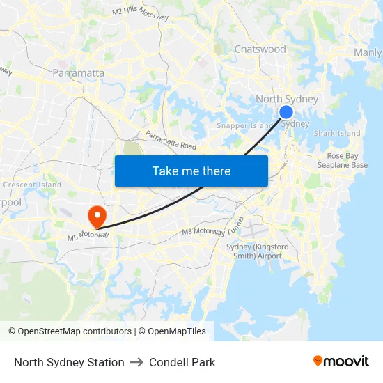 North Sydney Station to Condell Park map