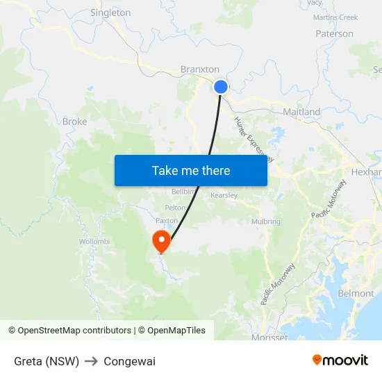 Greta (NSW) to Congewai map