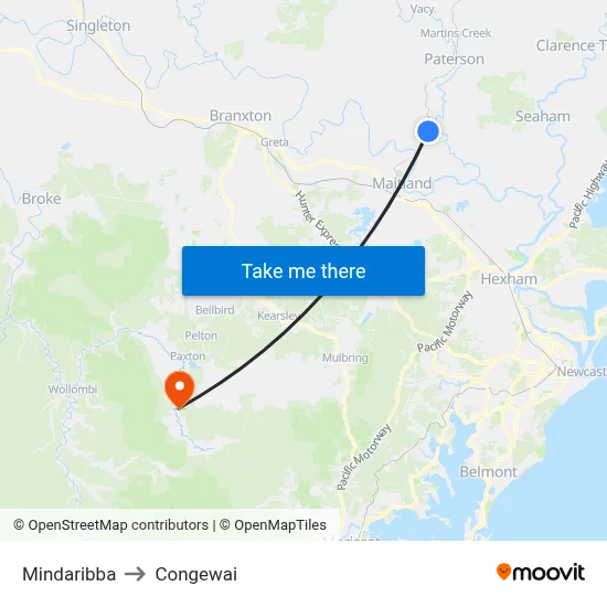 Mindaribba to Congewai map