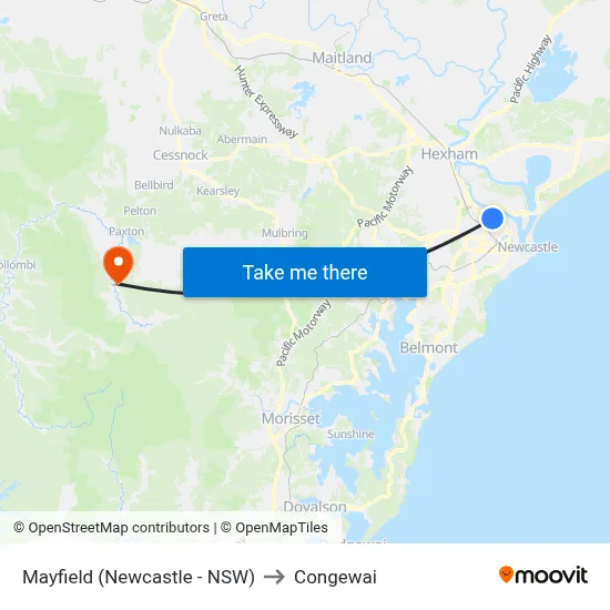 Mayfield (Newcastle - NSW) to Congewai map