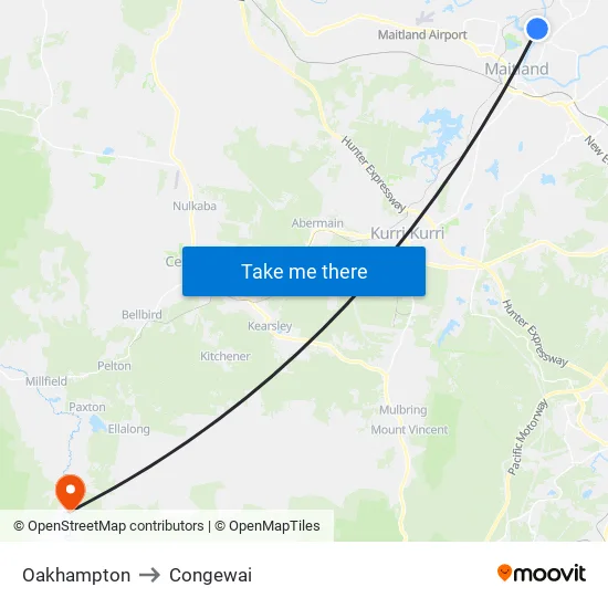 Oakhampton to Congewai map