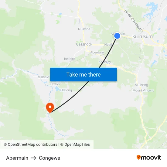 Abermain to Congewai map